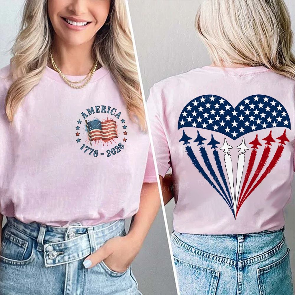 America Airplane Graphic Double Printed T-shirt