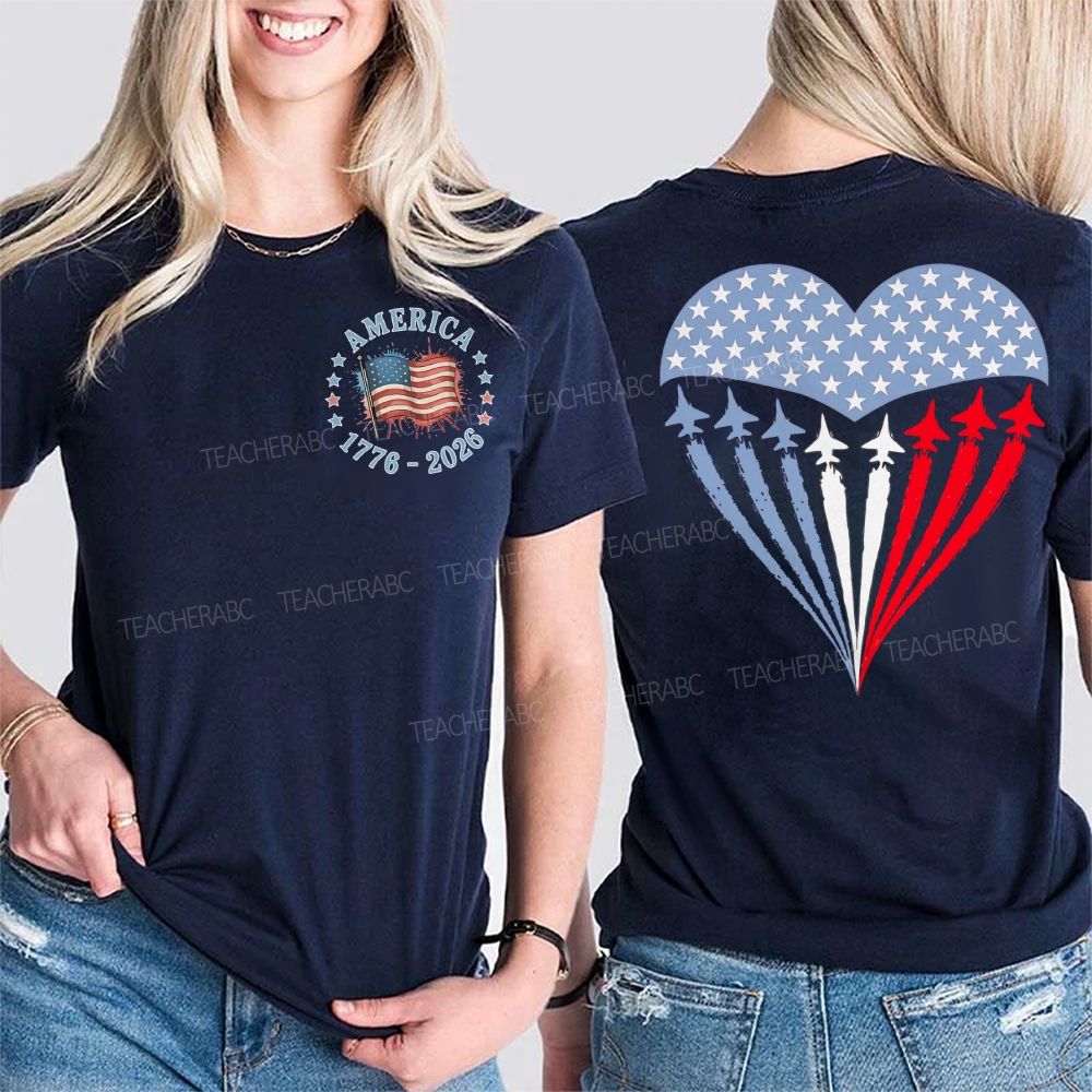 America Airplane Graphic Double Printed T-shirt