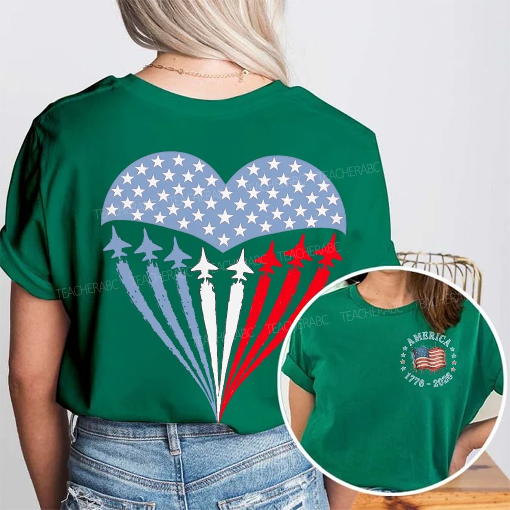 America Airplane Graphic Double Printed T-shirt