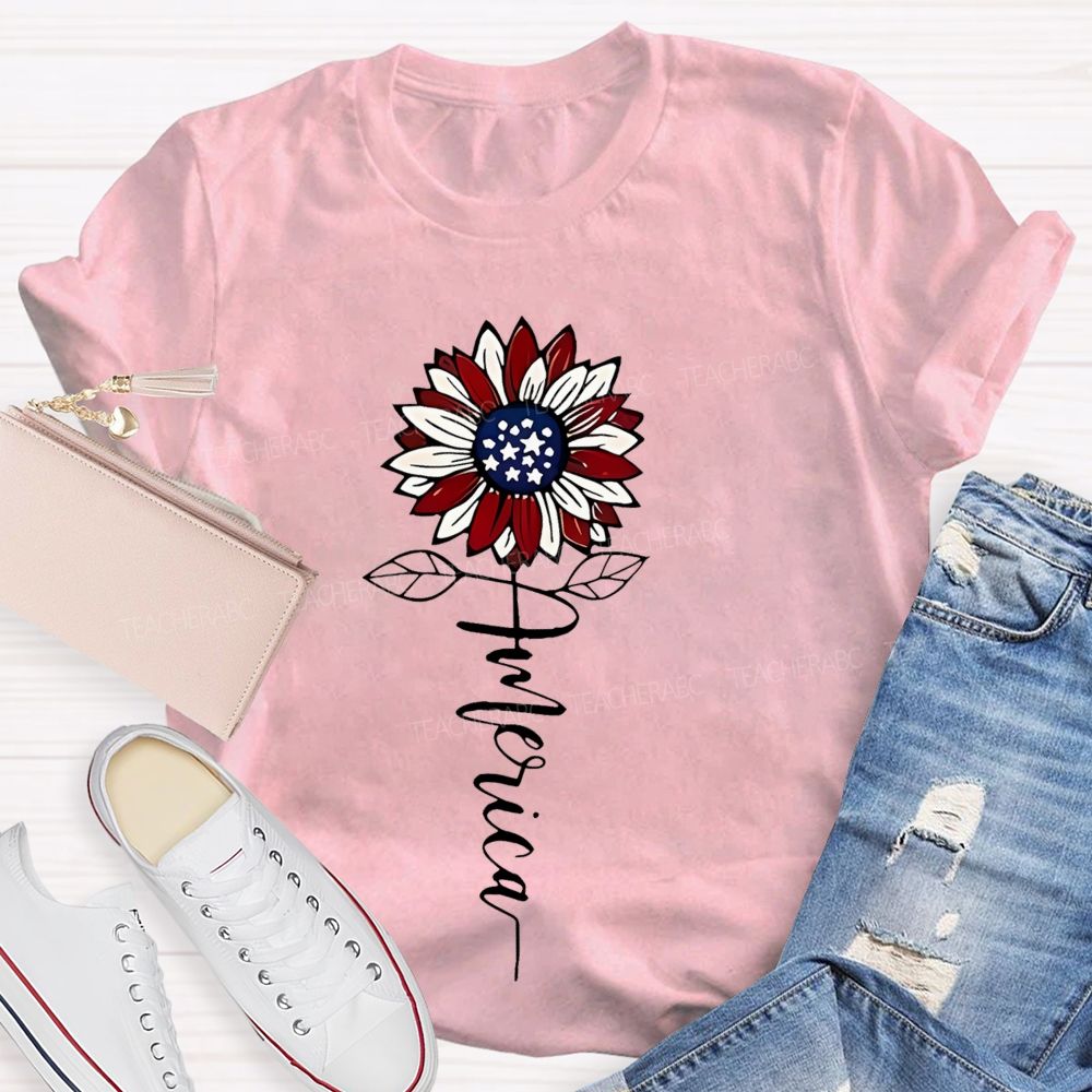 America Sunflower Graphic Teacher T-shirt