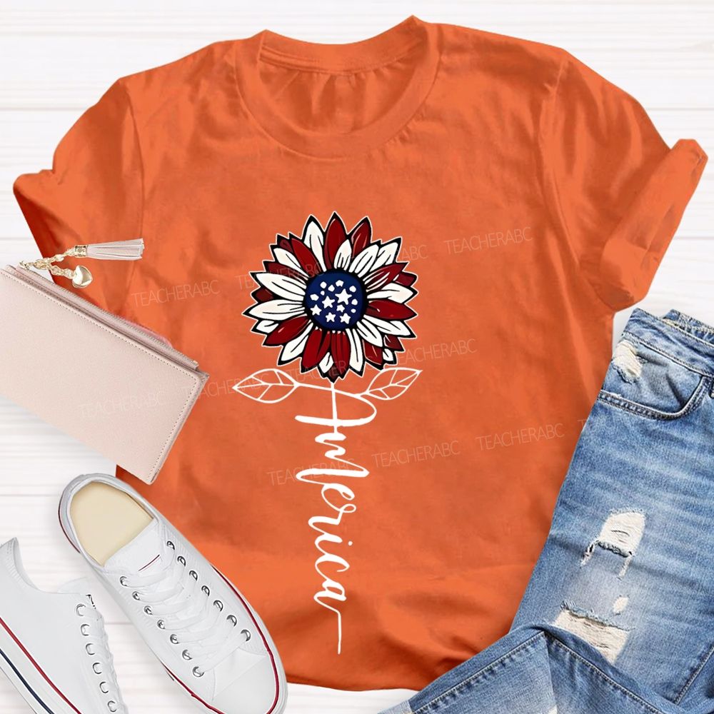America Sunflower Graphic Teacher T-shirt