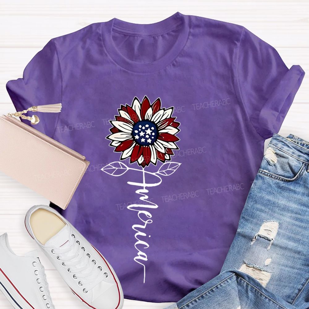 America Sunflower Graphic Teacher T-shirt