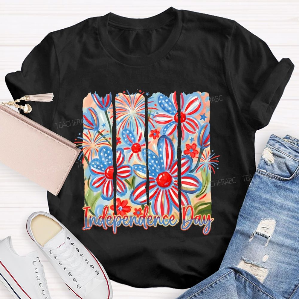 Independence Day Flowers Graphic Teacher T-shirt