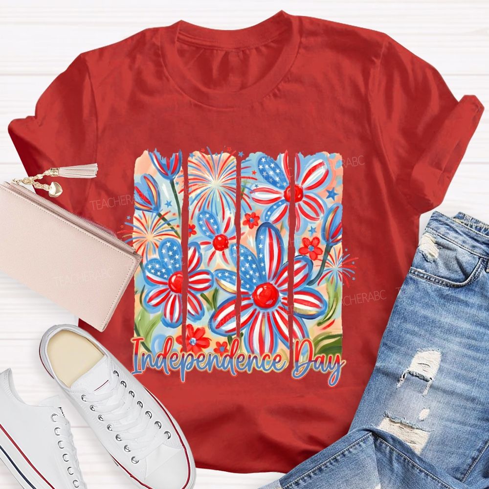 Independence Day Flowers Graphic Teacher T-shirt
