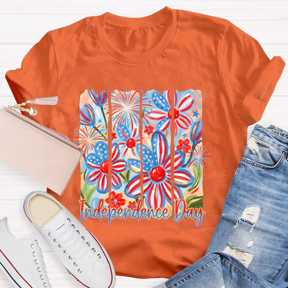 Independence Day Flowers Graphic Teacher T-shirt