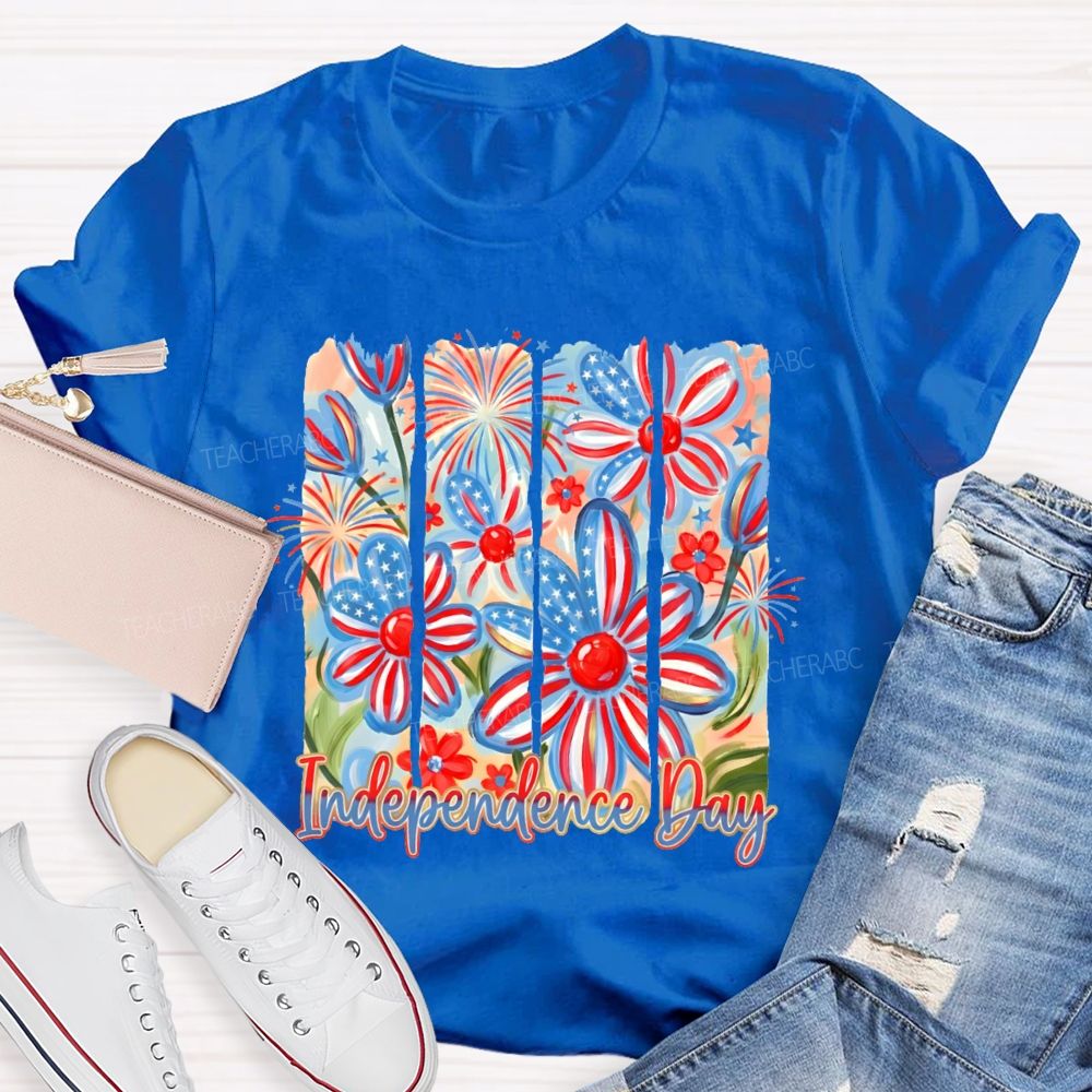 Independence Day Flowers Graphic Teacher T-shirt