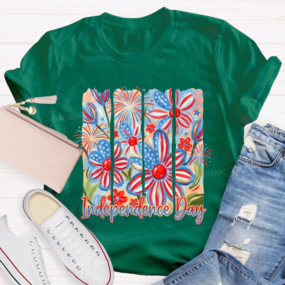 Independence Day Flowers Graphic Teacher T-shirt