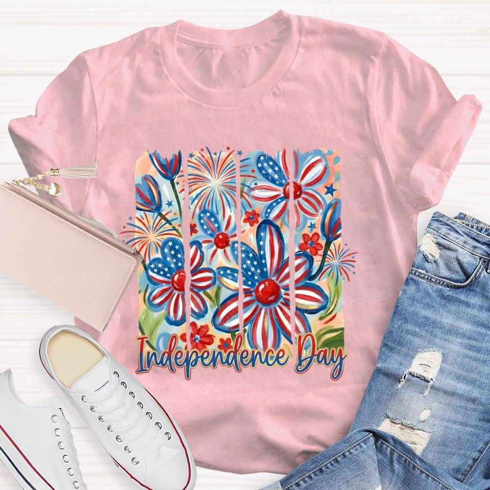 Independence Day Flowers Graphic Teacher T-shirt