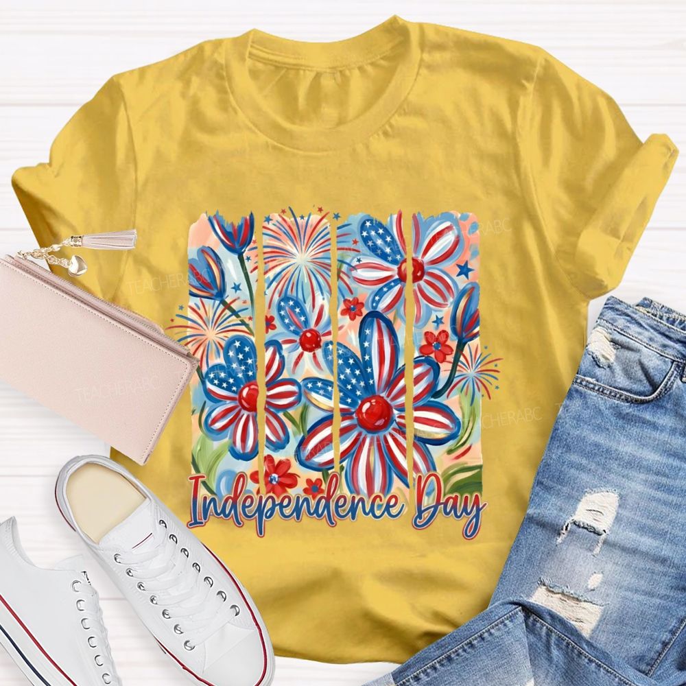 Independence Day Flowers Graphic Teacher T-shirt