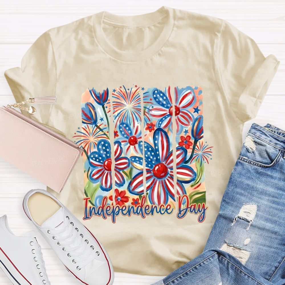 Independence Day Flowers Graphic Teacher T-shirt