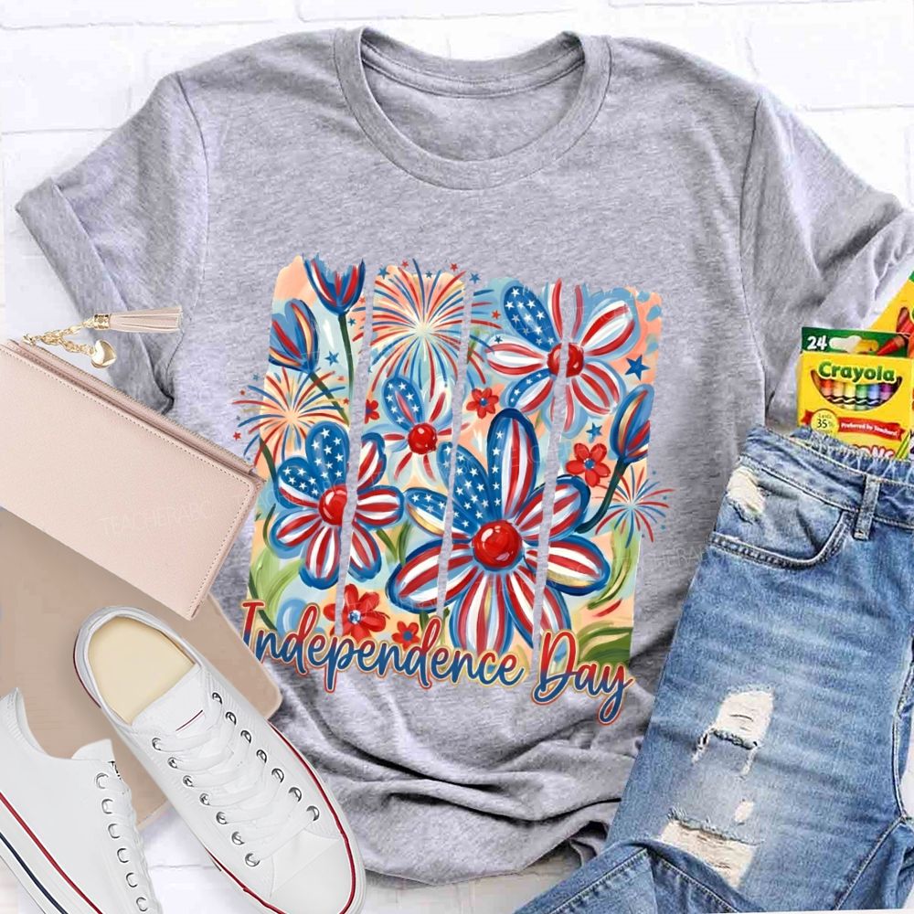 Independence Day Flowers Graphic Teacher T-shirt