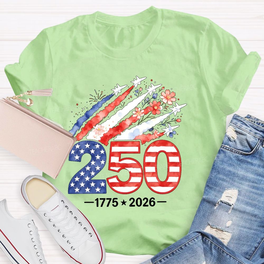 250 years Flowers Airplane Graphics Teacher T-shirt