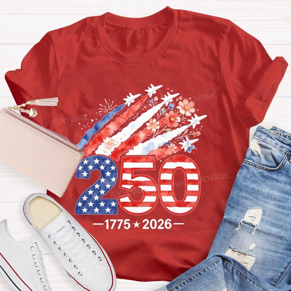 250 years Flowers Airplane Graphics Teacher T-shirt