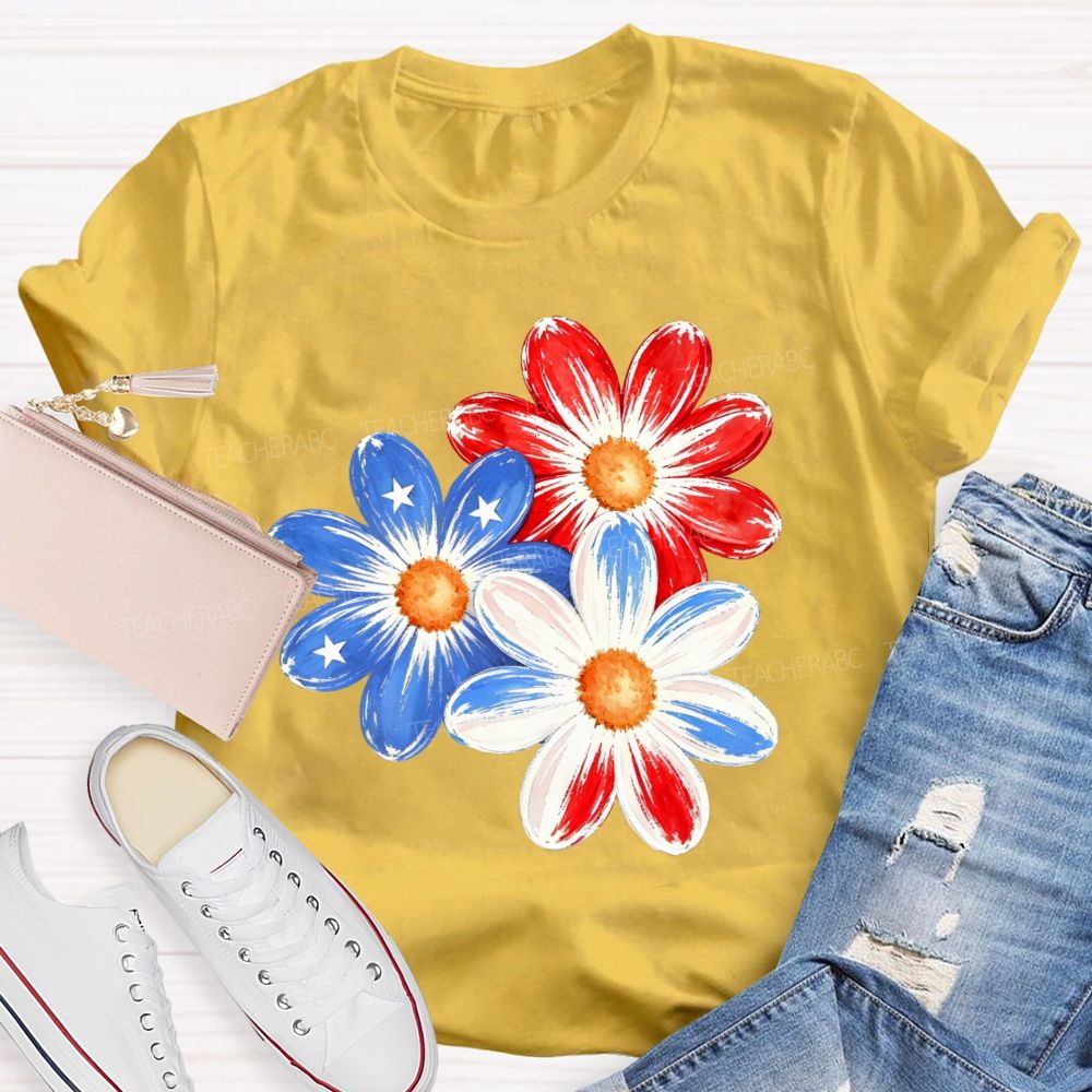 Independence Day Flowers Stars Patterns Teacher T-shirt