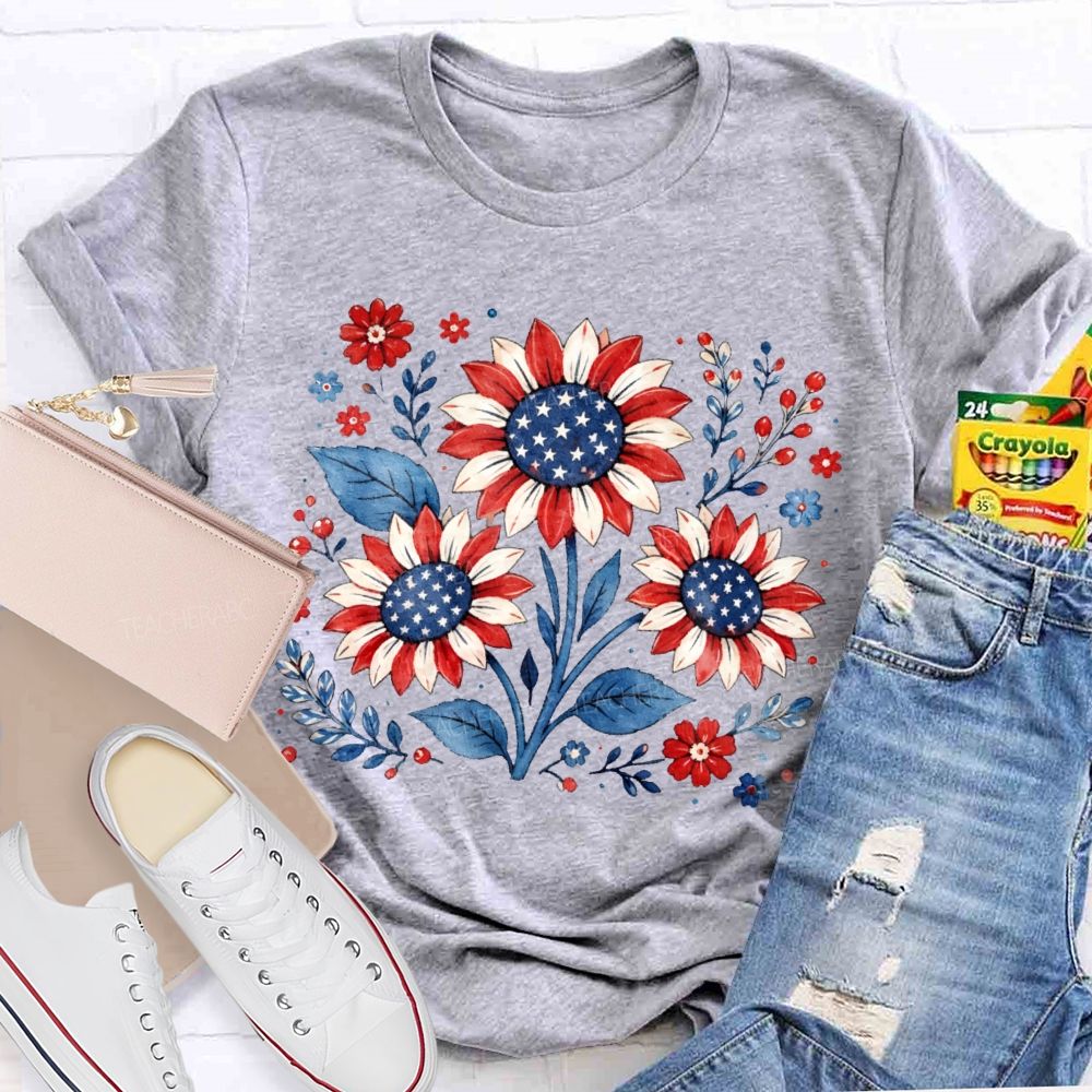 Sunflower Stars Independence Day Teacher T-shirt