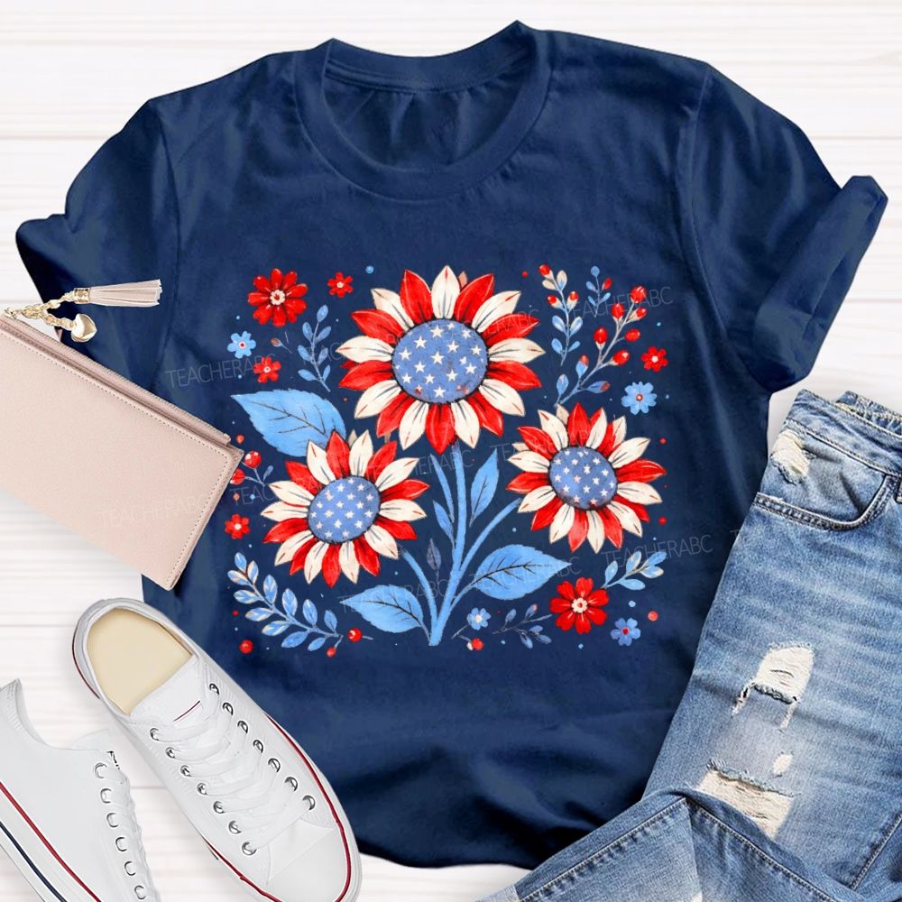 Sunflower Stars Independence Day Teacher T-shirt