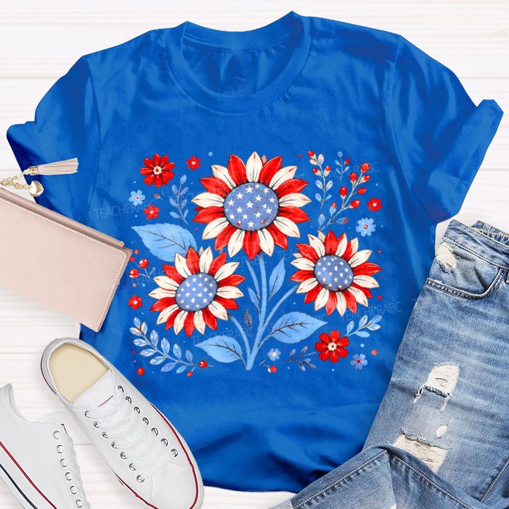 Sunflower Stars Independence Day Teacher T-shirt