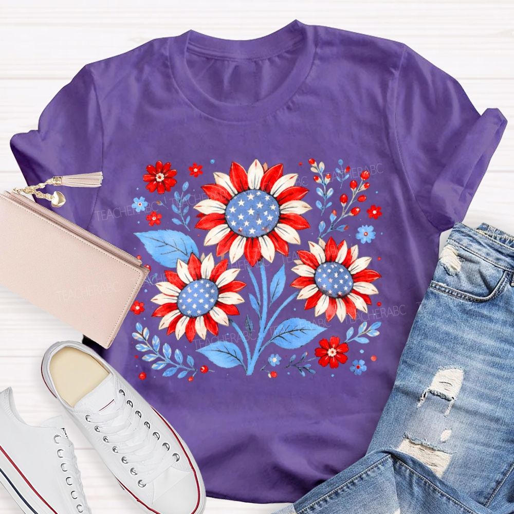 Sunflower Stars Independence Day Teacher T-shirt