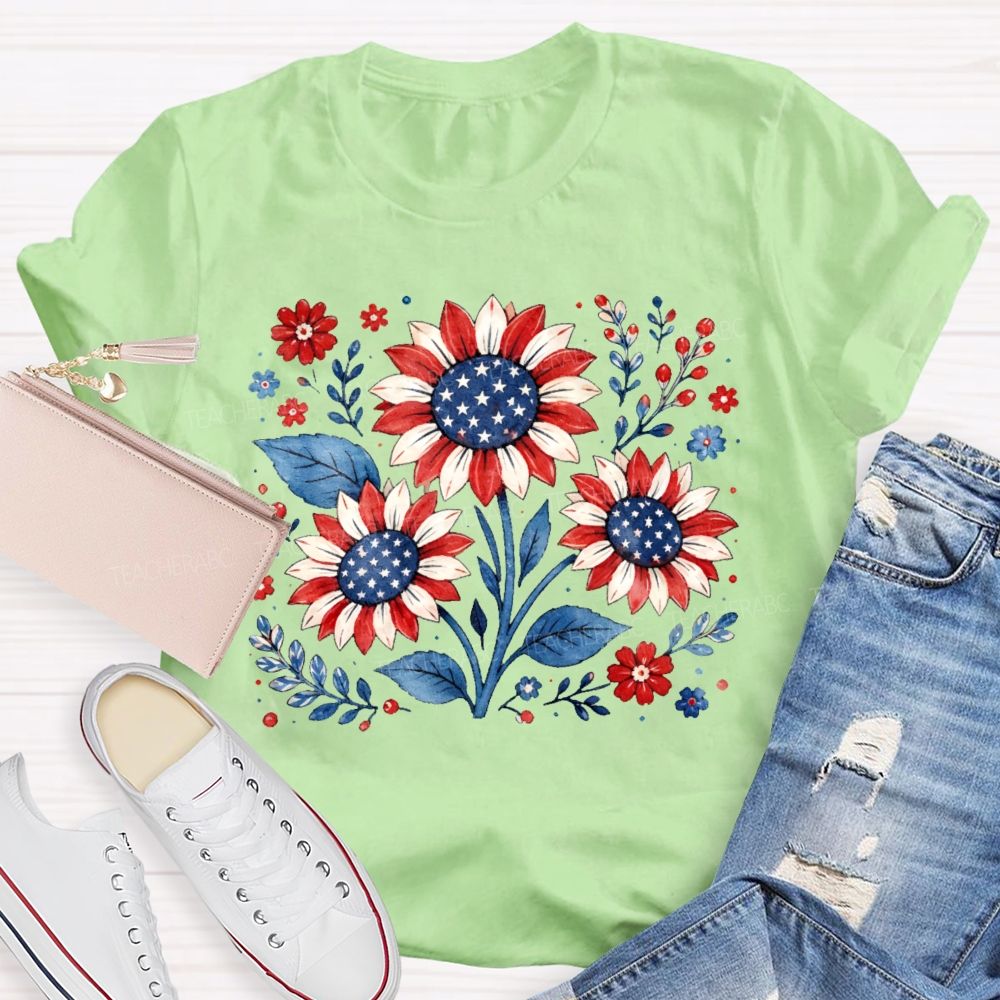 Sunflower Stars Independence Day Teacher T-shirt