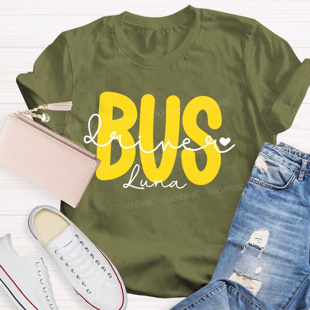 Personalized Name Bus Driver Letters Graphic Teacher T-shirt