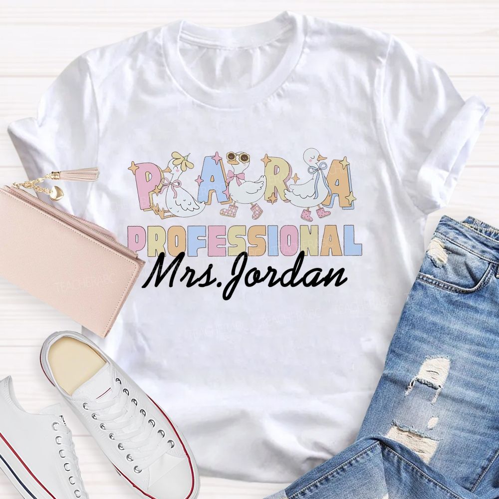 Personalized Name Paraprofessional Duck Teacher T-shirt