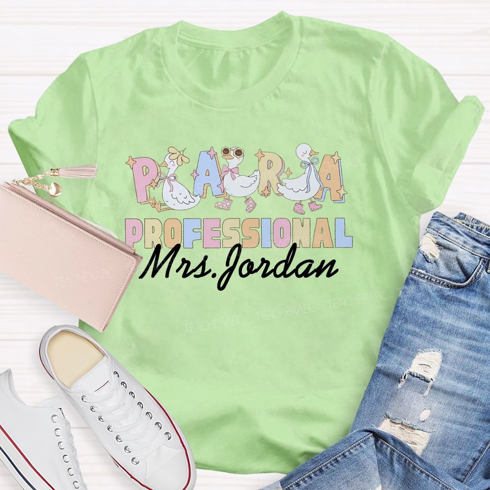 Personalized Name Paraprofessional Duck Teacher T-shirt