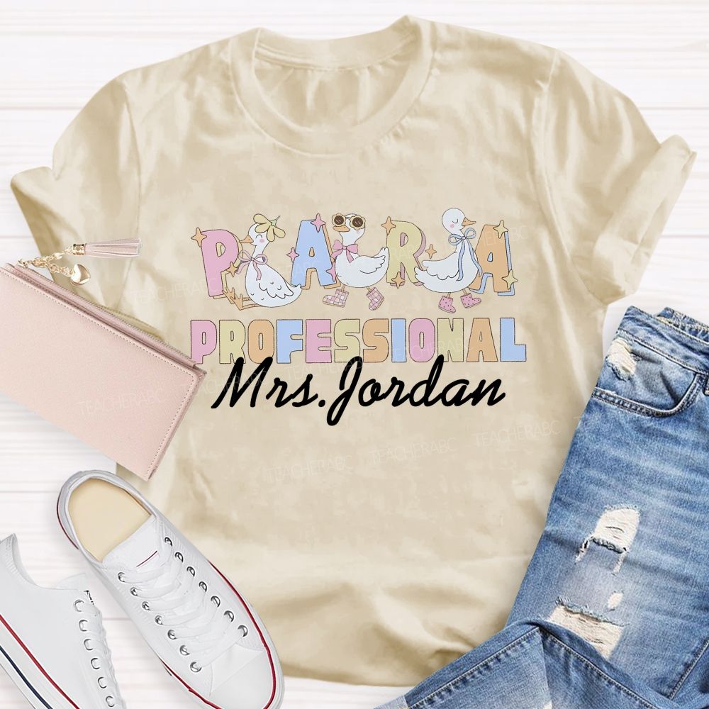 Personalized Name Paraprofessional Duck Teacher T-shirt