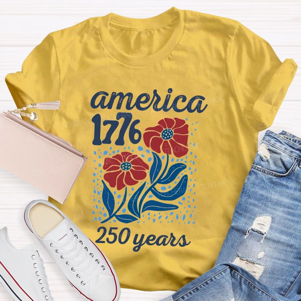 American 1776 Floral Blue Red Teacher T-shirt