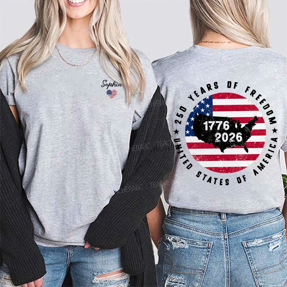 Personalized Name United States Of America 250 Years Of Freedom 1776-2026 Double Printed T-shirt