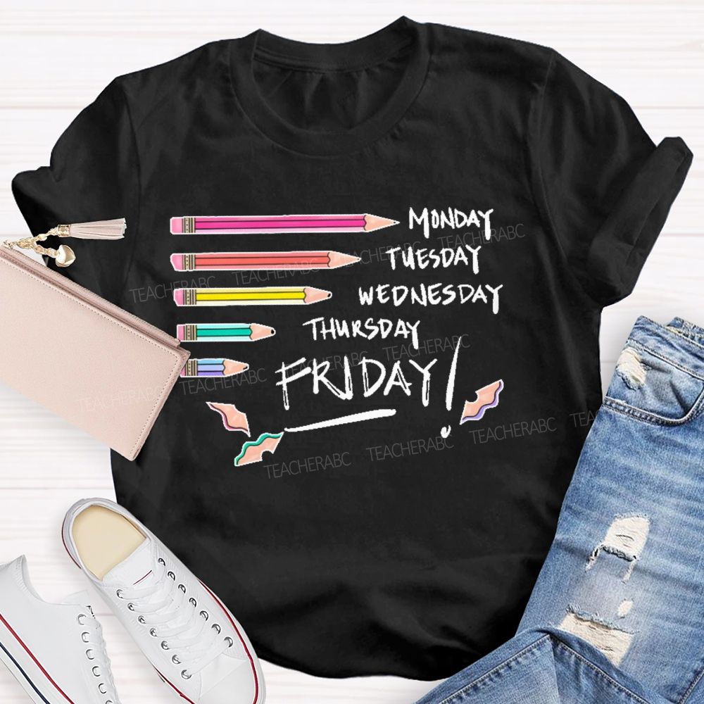 Monday Tuesday Wednesday Thursday Friday Colorful Pattern Teacher T-shirt