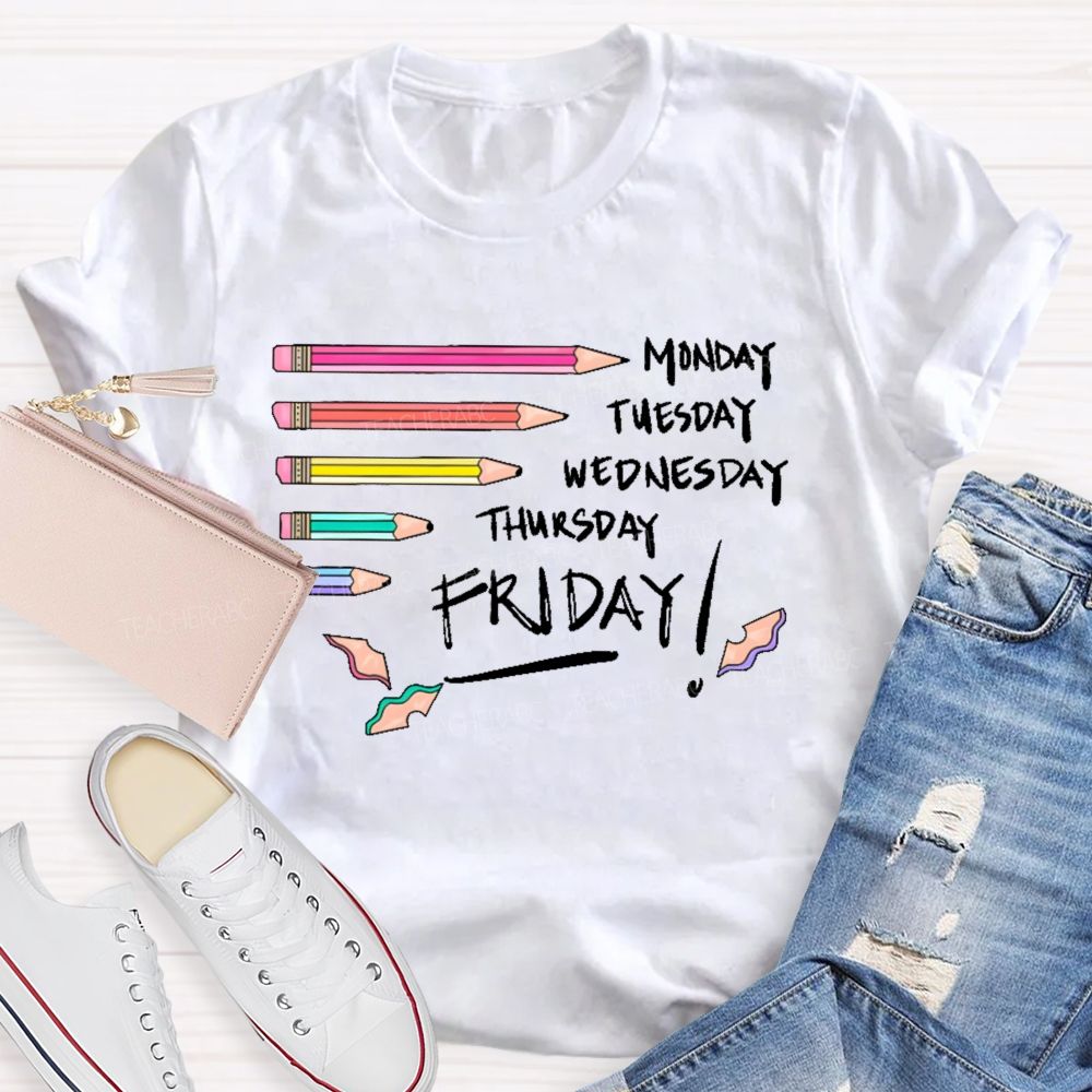 Monday Tuesday Wednesday Thursday Friday Colorful Pattern Teacher T-shirt