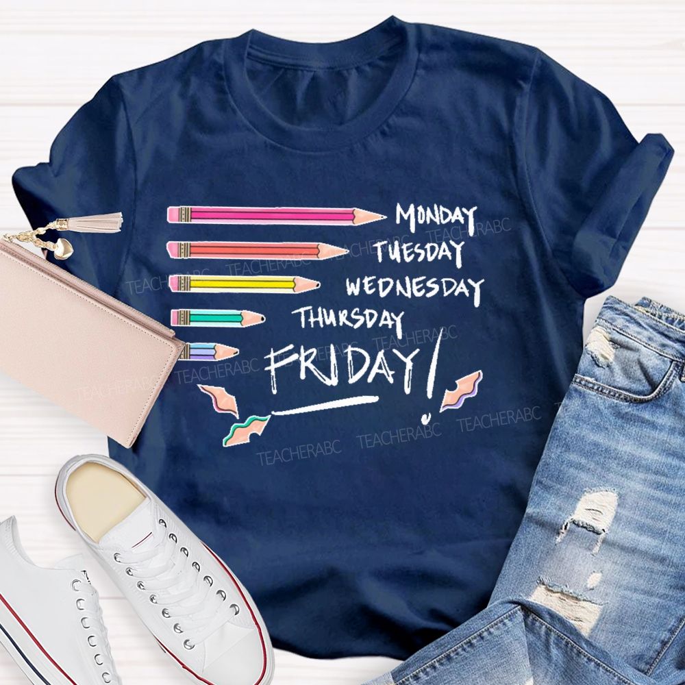 Monday Tuesday Wednesday Thursday Friday Colorful Pattern Teacher T-shirt
