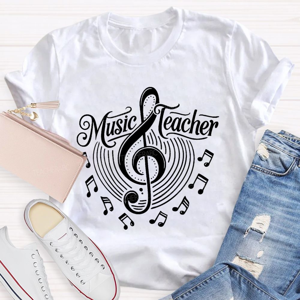 Music Teacher Musical Note Patterns Teacher T-shirt