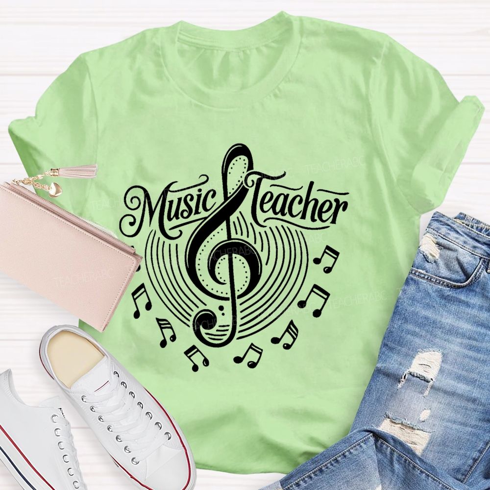 Music Teacher Musical Note Patterns Teacher T-shirt