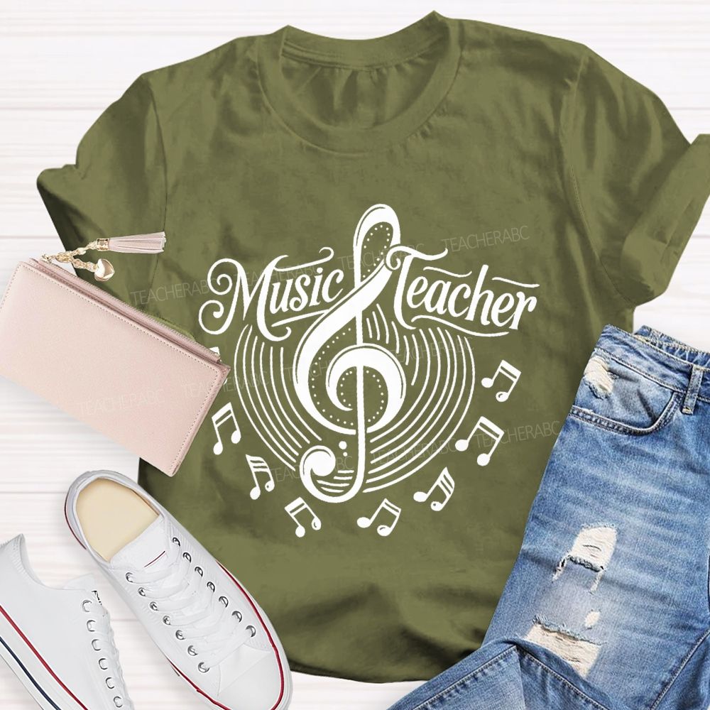 Music Teacher Musical Note Patterns Teacher T-shirt