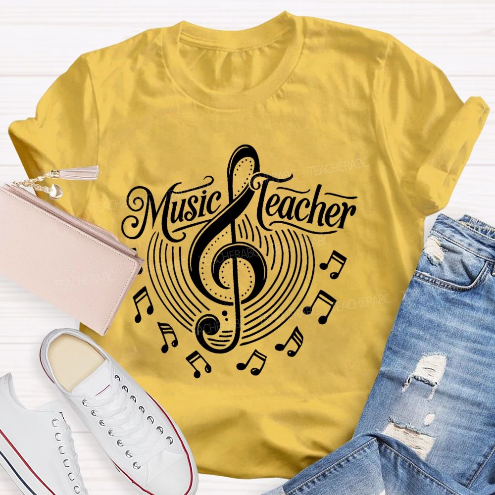 Music Teacher Musical Note Patterns Teacher T-shirt