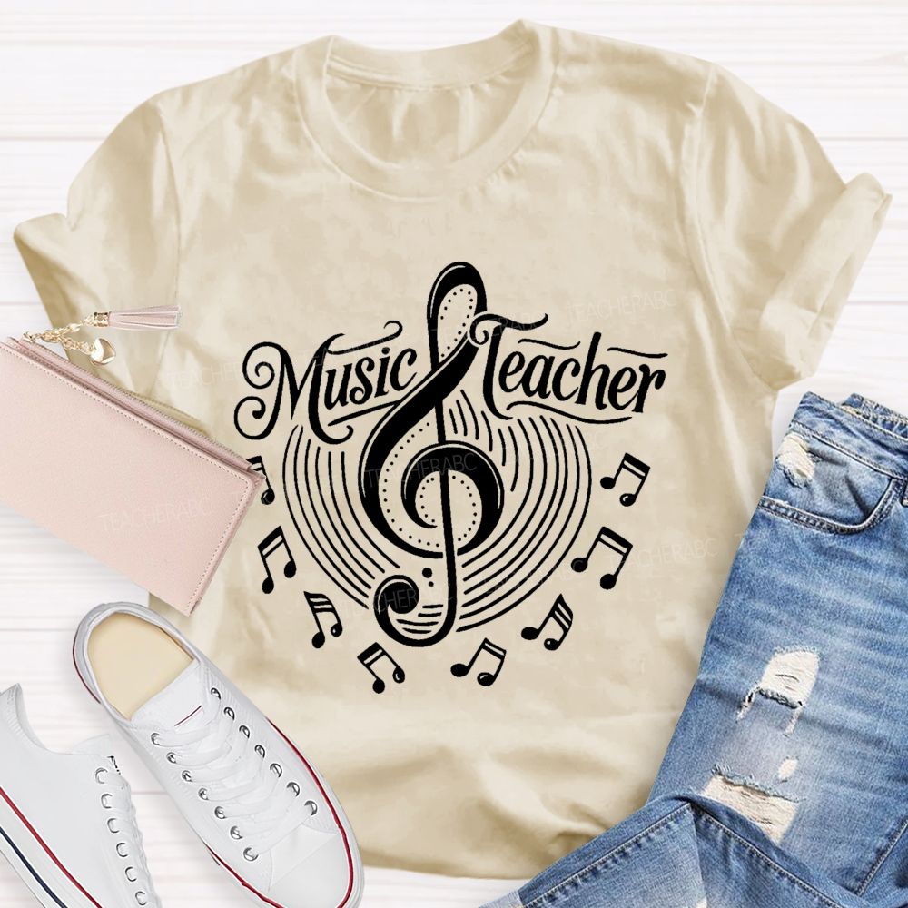 Music Teacher Musical Note Patterns Teacher T-shirt