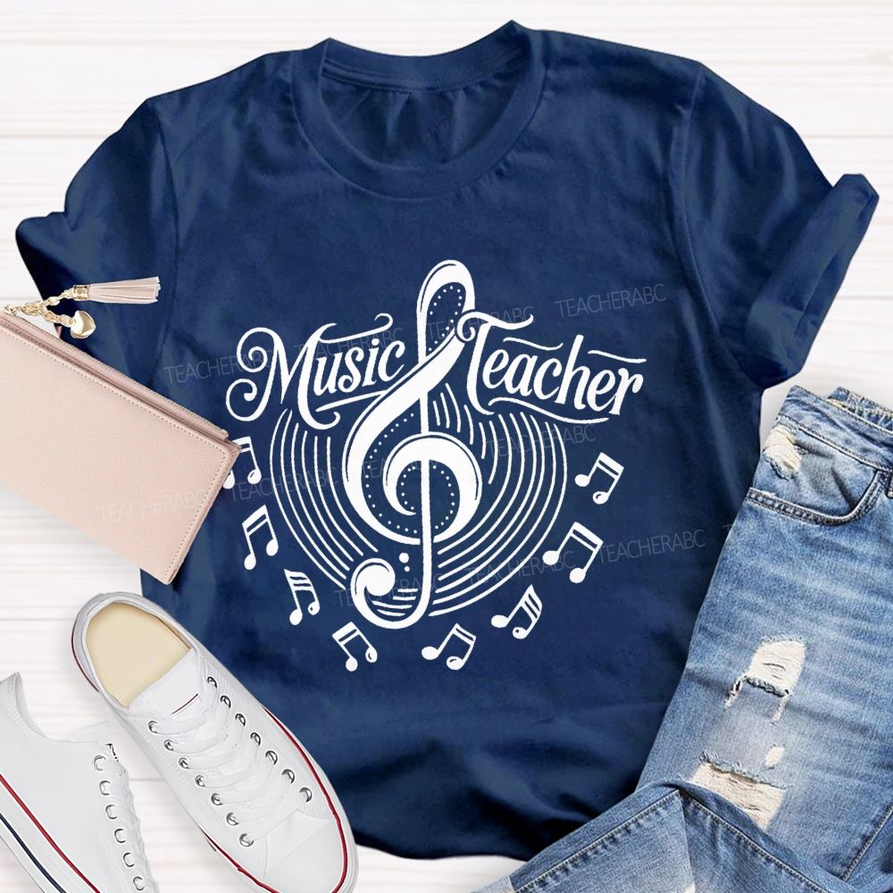 Music Teacher Musical Note Patterns Teacher T-shirt