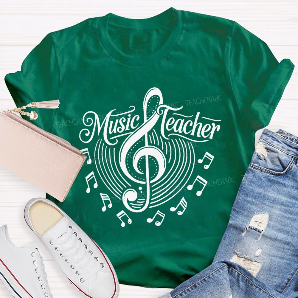 Music Teacher Musical Note Patterns Teacher T-shirt