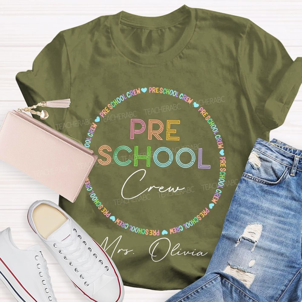 Personalized Name And Grade Preschool Crew Teacher T-shirt