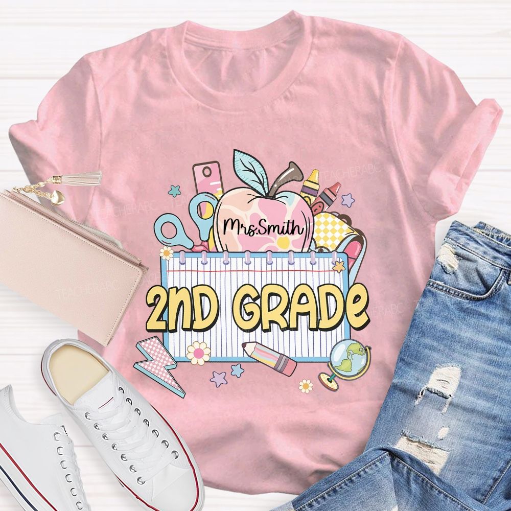 Personalized Name And Grade 2nd Grade Graphics Teacher T-shirt