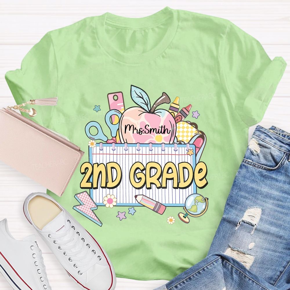 Personalized Name And Grade 2nd Grade Graphics Teacher T-shirt