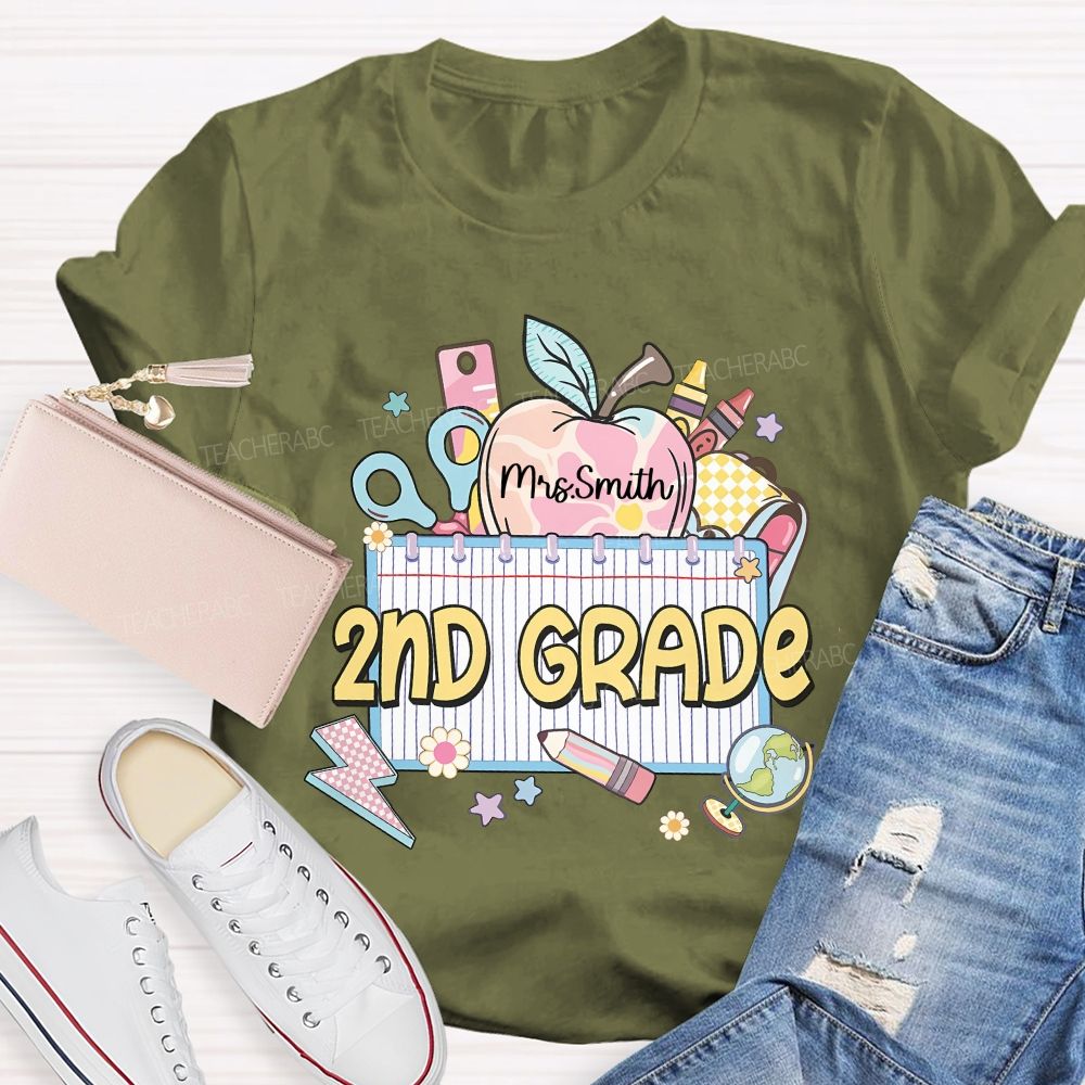 Personalized Name And Grade 2nd Grade Graphics Teacher T-shirt