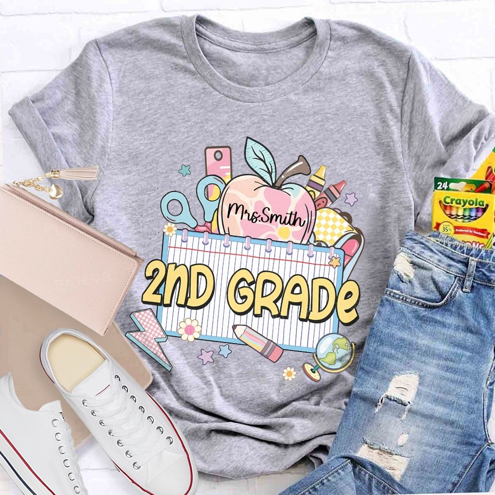 Personalized Name And Grade 2nd Grade Graphics Teacher T-shirt