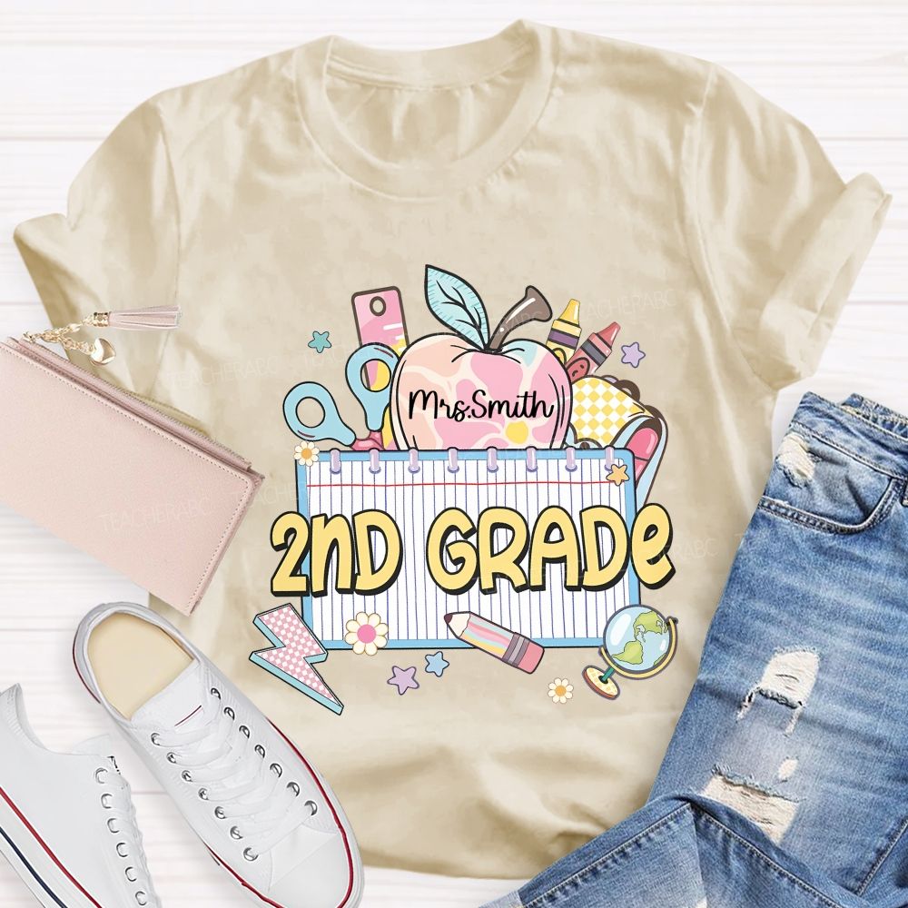 Personalized Name And Grade 2nd Grade Graphics Teacher T-shirt