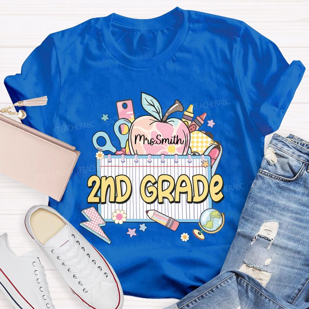 Personalized Name And Grade 2nd Grade Graphics Teacher T-shirt