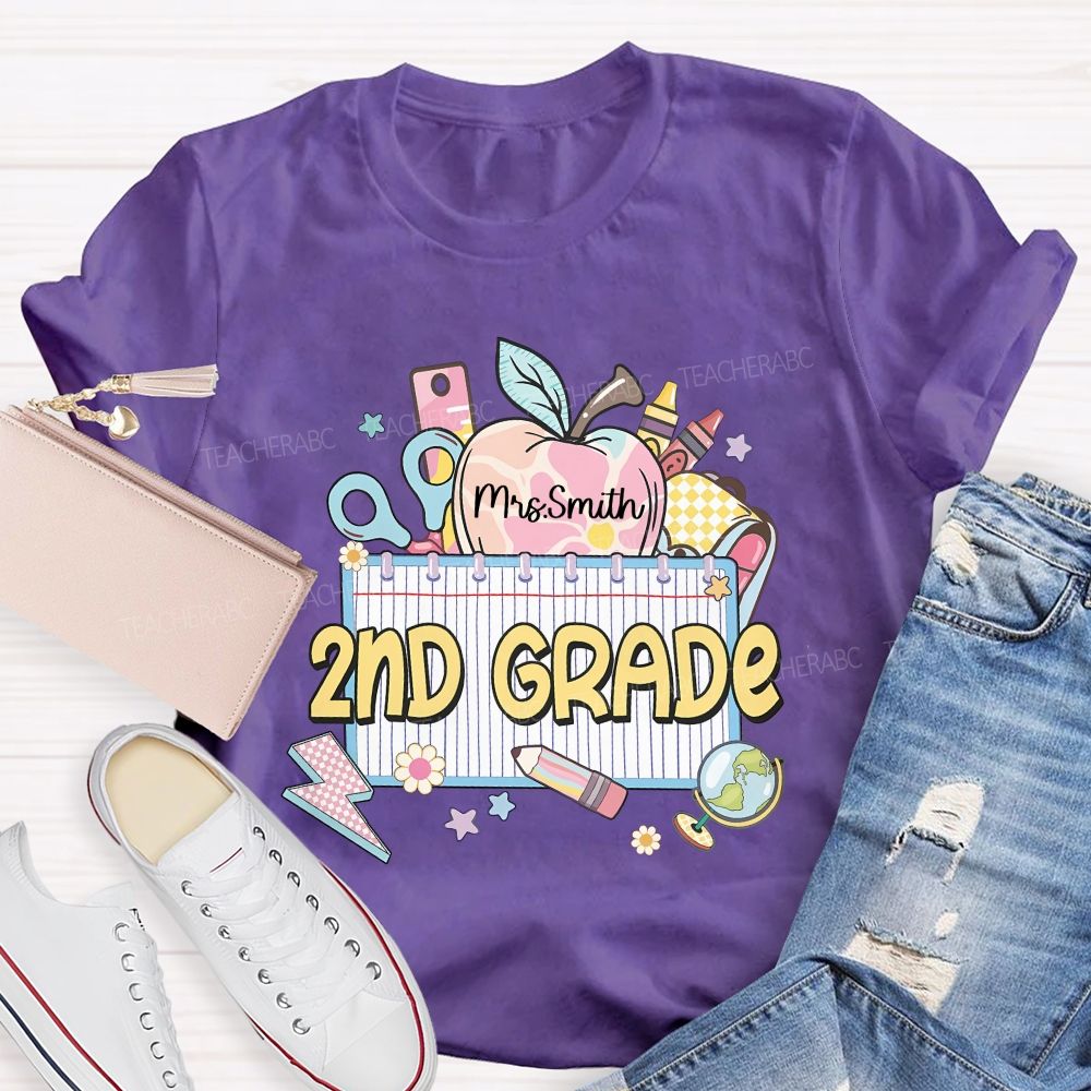 Personalized Name And Grade 2nd Grade Graphics Teacher T-shirt