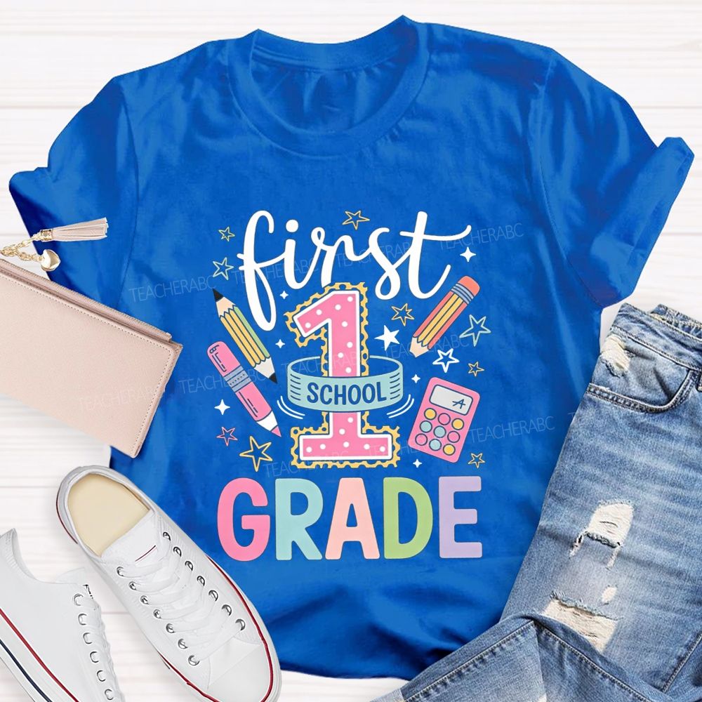 Personalized Grade First Grade Vibes Only Teacher T-shirt