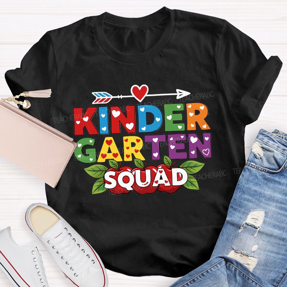 Personalized Grade Kindergarten Squad Ready Set Learn Teacher T-shirt