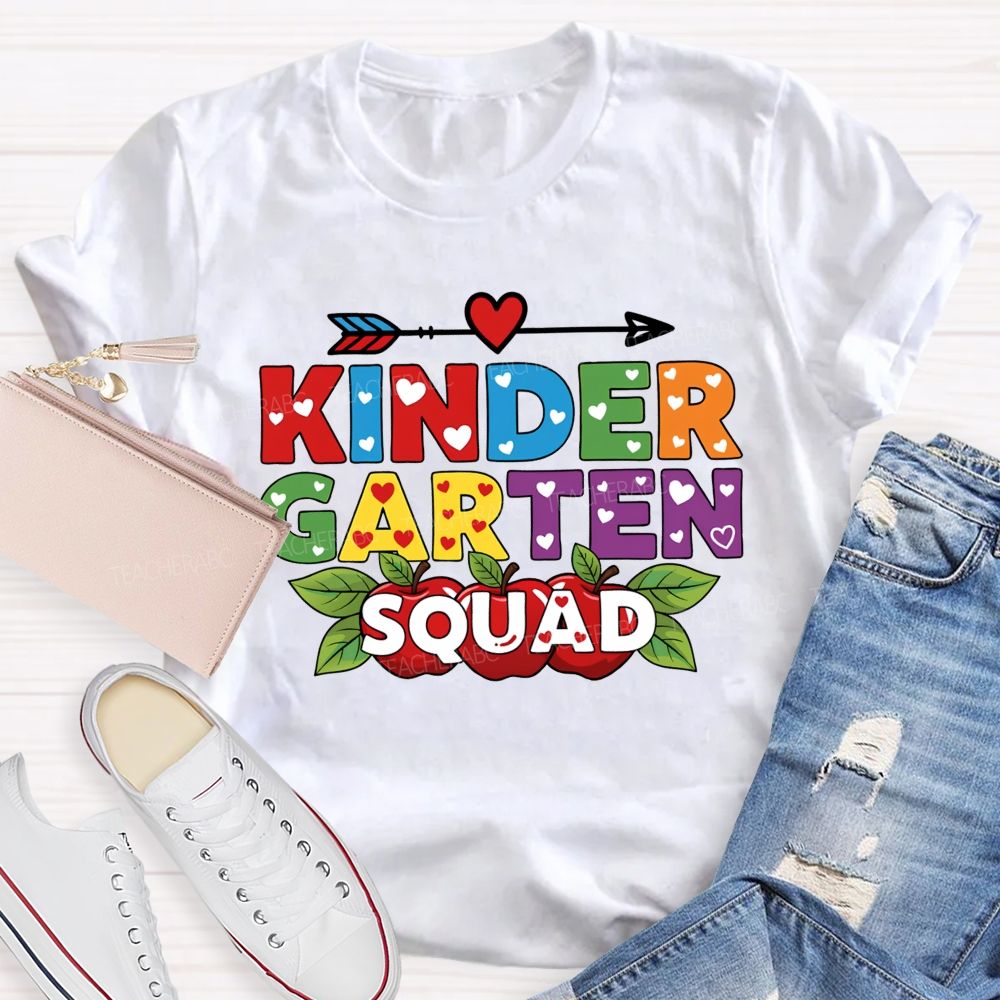 Personalized Grade Kindergarten Squad Ready Set Learn Teacher T-shirt